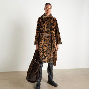 NWT STAND STUDIO Irina belted leopard-print faux fur coat